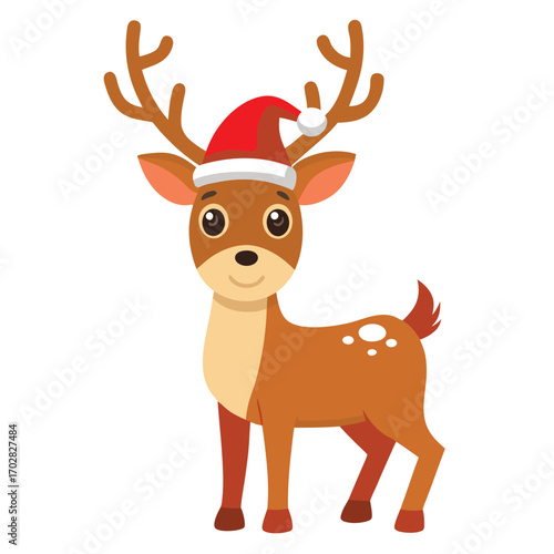 Cute cartoon reindeer wearing a santa hat ready for christmas celebrations