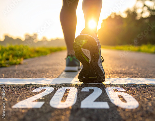 Wallpaper Mural Close-up of person stepping on 2026 painted on a road, symbolizing new beginnings or reflection on the year. Torontodigital.ca