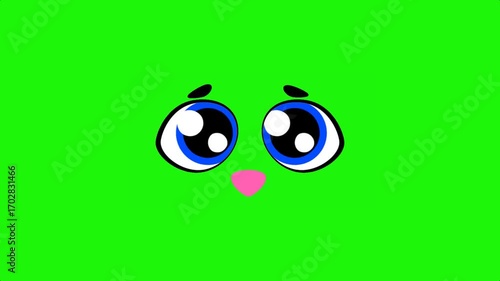 Adorable cartoon face with endearing blue eyes and soft pink nose expressing gentle emotions for children's content or creative design projects with a touch of whimsy