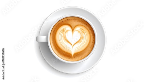 Atop view of a cup of coffee with latte art