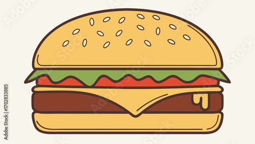 Flat design cheeseburger with sesame bun melted cheese food fast