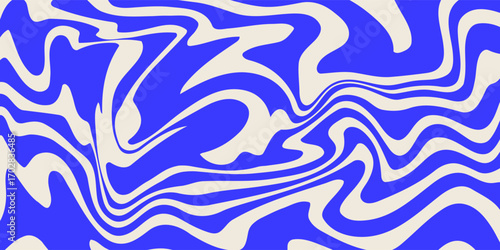 Blue wavy lines abstract background. Trendy psychedelic retro style backdrop. Waves, swirl and twirl pattern. Twisted distorted vector texture. Y2k aesthetic design