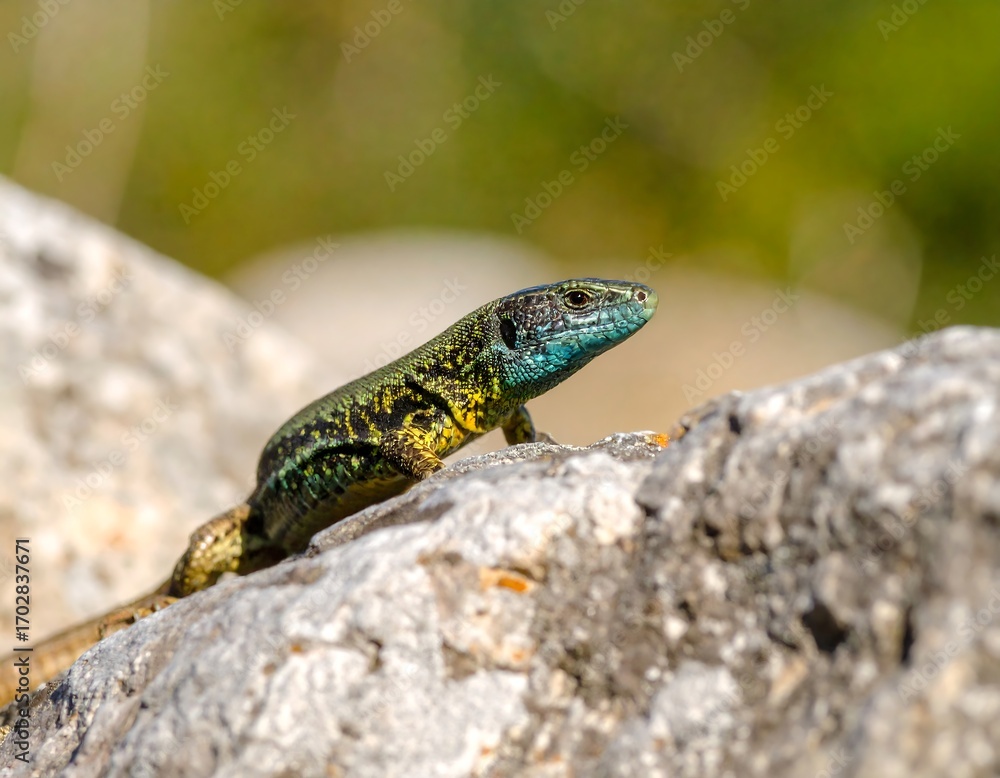 Obraz premium Colorful lizard on a rock