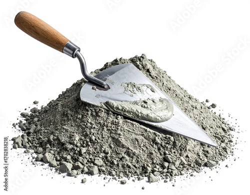 Trowel full of gray concrete