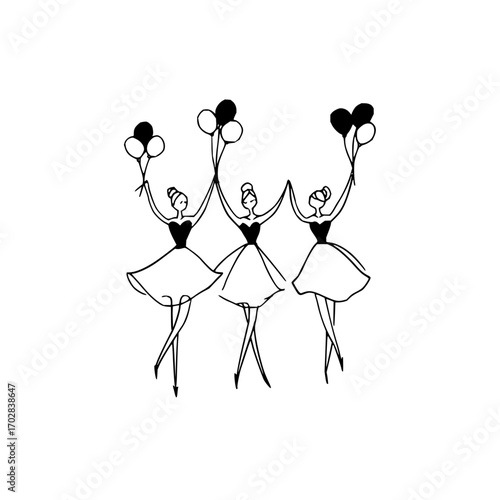 Ballet dancers with balloons vector art illustration dance performance ballerina sketch drawing design graphic 100