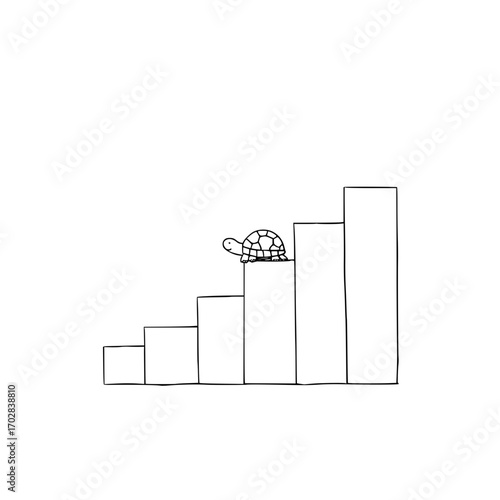 Turtle climbing stairs illustration slow and steady wins the race concept art clip art drawing outline design