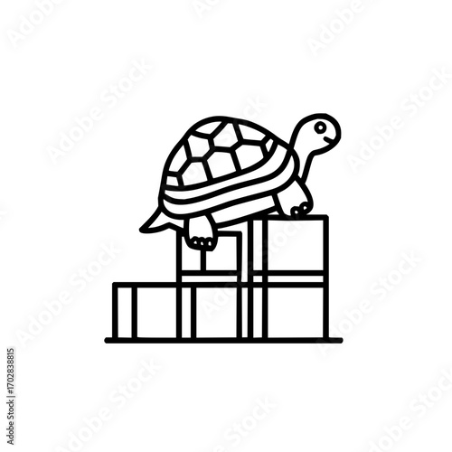 Turtle on blocks vector illustration cute tortoise reptile pet animal graphic design outline drawing icon 100