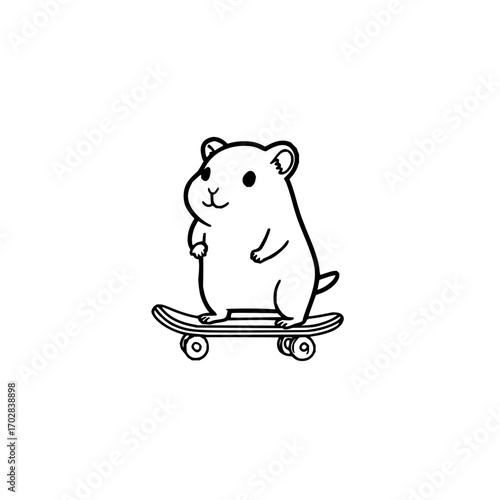 Cute hamster skateboarding vector illustration adorable rodent pet animal skateboarder drawing line art clip art image