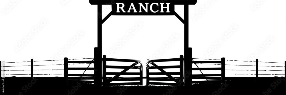 Obraz premium Ranch gate silhouette, Farm fence silhouette, Ranch gate SVG, Ranch gate illustration