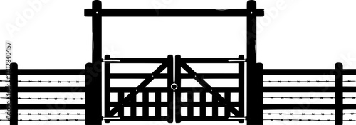 Ranch gate silhouette, Farm fence silhouette, Ranch gate SVG, Ranch gate illustration