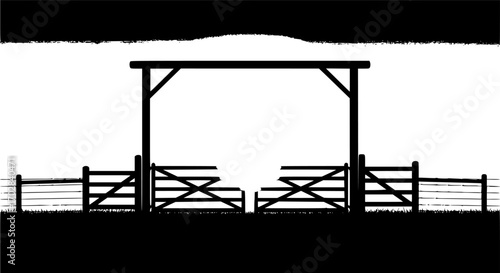 Ranch gate silhouette, Farm fence silhouette, Ranch gate SVG, Ranch gate illustration
