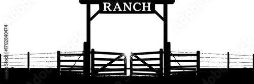Ranch gate silhouette, Farm fence silhouette, Ranch gate SVG, Ranch gate illustration