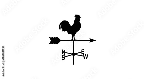 Classic rooster weathervane silhouette against a minimalist white background plain design