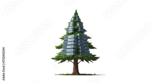 Digital Transformation: Server Stack Tree Representing Technology Growth and Data Evolution