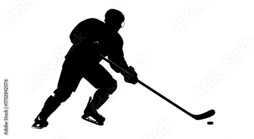 Dynamic hockey player silhouette executing precise control with focused agility action