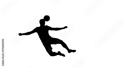 Dynamic silhouette captures the energy of a football player heading a ball mid-air with focused