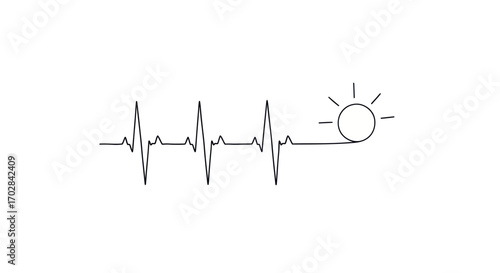 Heartbeat towards sunlight representing life's continuation with minimalist approach