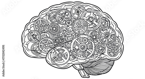 Intricate mechanical brain illustration depicting complexity of human mind concept