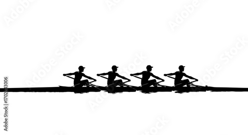 Rowing synchronization team silhouette, a powerful display of teamwork and dedication in sports