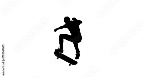Silhouette of a skateboarder performing a trick demonstrating skill and balance in action