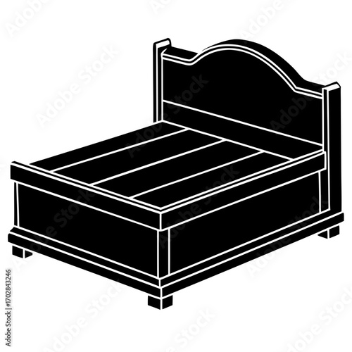 Classic wooden bed frame with headboard silhouette isolated on white background