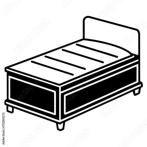 Simple isometric line art bed silhouette isolated on white background