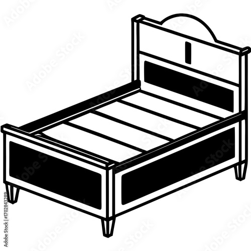 Classic wooden bed frame silhouette with headboard and footboard isolated on white background