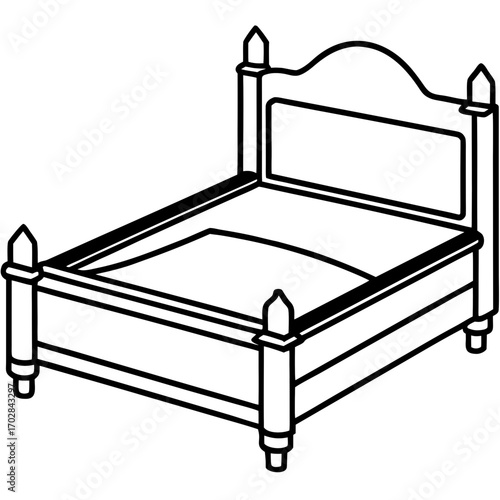 Classic four poster bed silhouette with ornate detailing isolated on white background