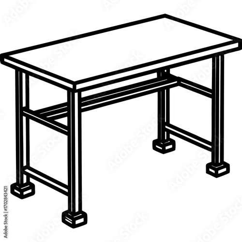 Simple rectangular table with sturdy legs and cross bracing in a clean silhouette isolated on white background