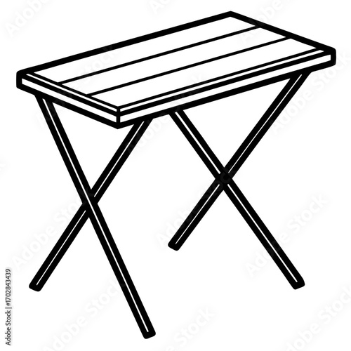 Simple wooden folding table with crossed legs silhouette isolated on white background