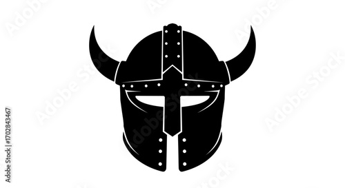 Vintage warrior helmet with horns design as symbol of power and strength icon