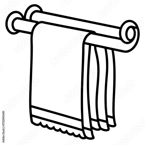 Clean towels hanging on a double towel bar rack silhouette isolated on white background