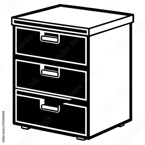 Simple three drawer cabinet silhouette isolated on white background