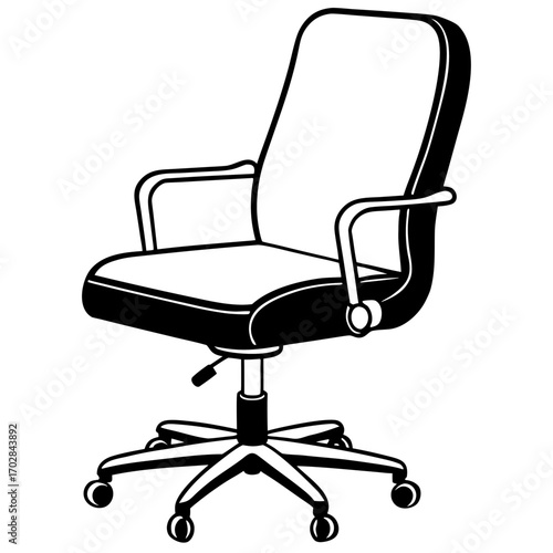 Black and white silhouette of an office chair with wheels isolated on white background