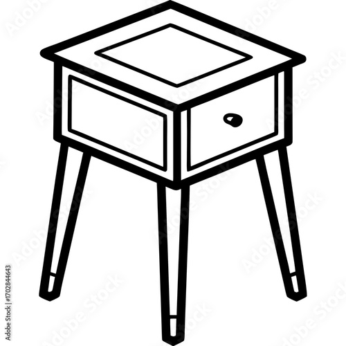 Retro mid century modern end table nightstand silhouette isolated on white background