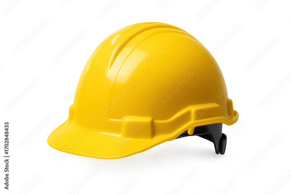 Fototapeta premium Safety yellow hard hat protecting worker, standing against transparent backdrop, representing construction industry protective gear