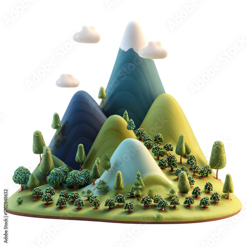 Cartoon Mountain Landscape with Nature Illustration.