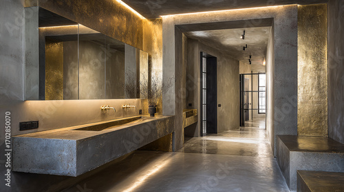 Wallpaper Mural Gray and gold concrete texture shines with soft lighting. Ideal for interior design showcases, product photography, or a virtual office background. Torontodigital.ca