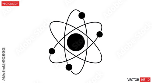 Illustration of an atom with orbiting electrons representing physics and science for educational