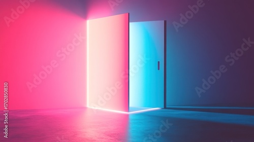 Neon Doorway: Abstract Composition with Vibrant Pink and Blue Lighting