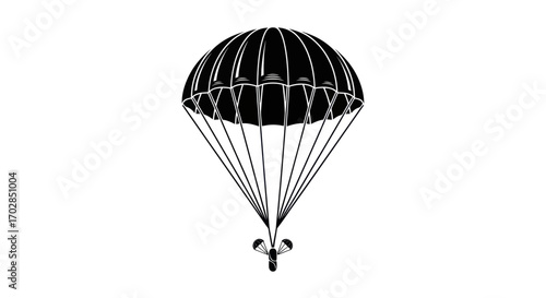 Monochromatic depiction of a parachute with intricate lines and shadowed canopy evokes adventure