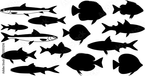 Fish silhouettes Collection, Fish silhouettes Vector art