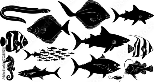 Fish silhouettes Collection, Fish silhouettes Vector art