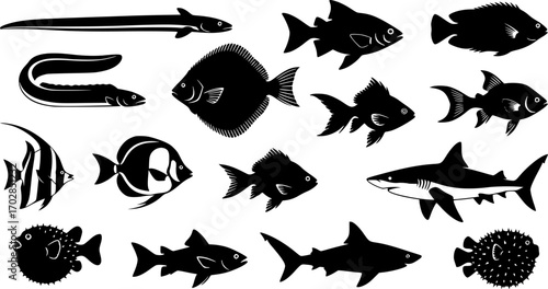 Fish silhouettes Collection, Fish silhouettes Vector art