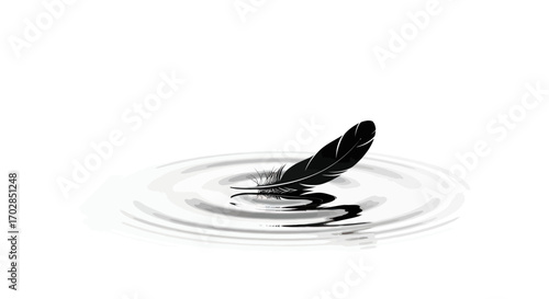Serene depiction of a feather resting delicately upon tranquil water ripples creating peaceful scene