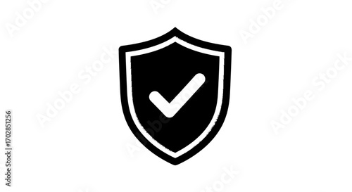 Shield icon for security purposes with a check mark illustrating protection approved system verified