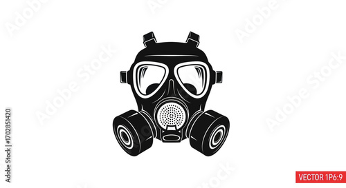 Stylized gas mask vector illustration depicting protection and biohazard readiness