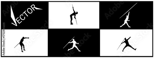Set of javelin throw silhouettes, athletics sport. Isolated on white background.