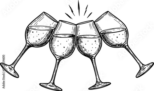 clinking wine glasses hand drawn vector sketch

