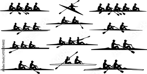 rowing silhouettes - vector
